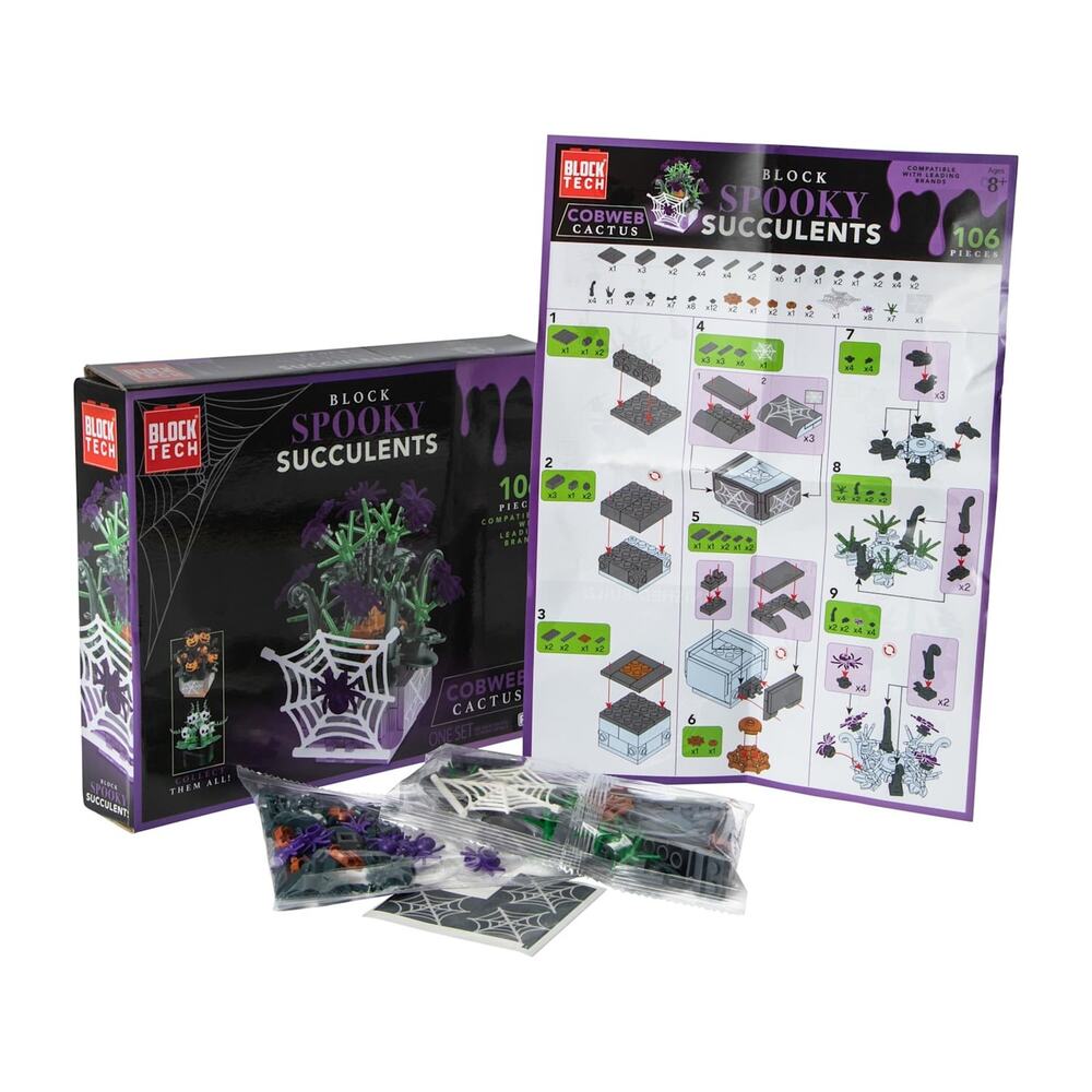 🔥Block Tech Halloween Cobweb Cactus Spooky Succulents Set BNWT🔥 - Picture 3 of 3